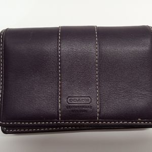Coach Dark Purple Leather Wallet Bifold Key Ring Coin Purse.